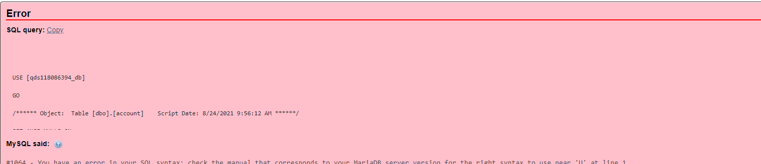 導入phpmyadmin的時候報錯了