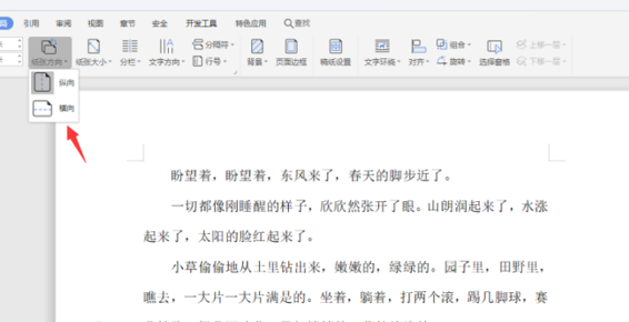 如何使用WPS中word設置橫向頁面?
