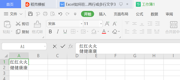 WPS在Excel的一個單元格內輸入兩行或多行文字操作方法