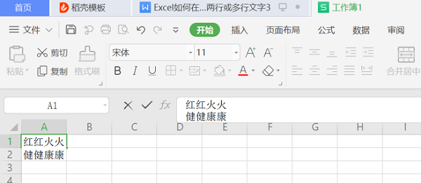 WPS在Excel的一個單元格內輸入兩行或多行文字操作方法