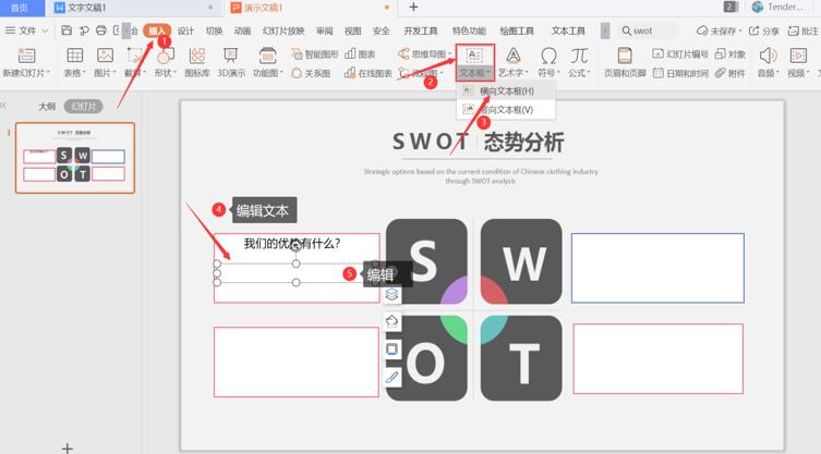 PPT中怎么制作SWOT？