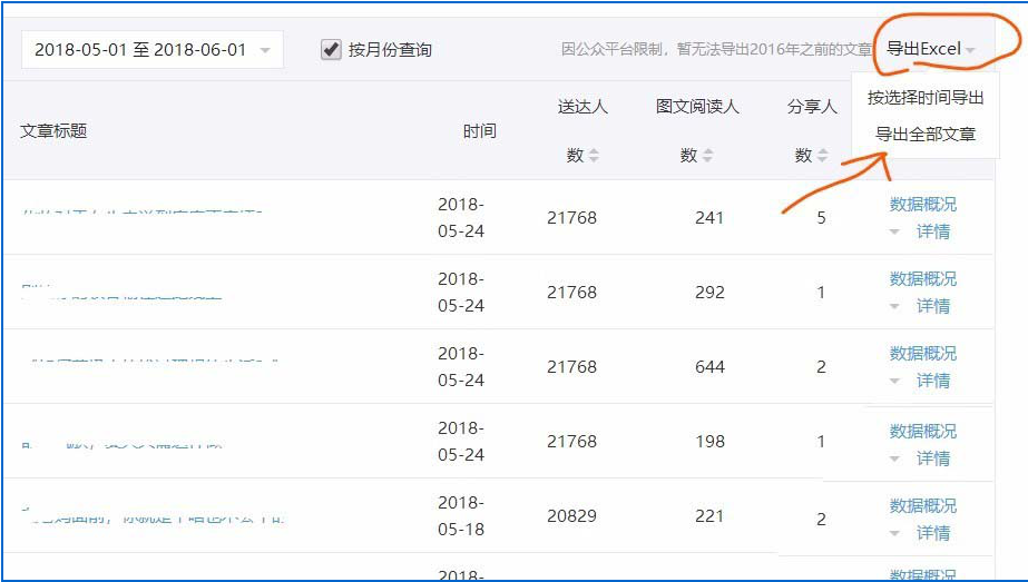 如何把微信公眾號一個月的文章數據快速導出 微信公眾號一個月的文章數據快速導出的方法