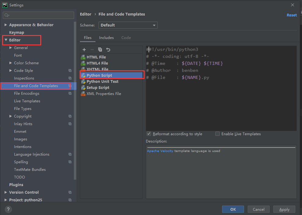 pycharm設置python文件模板信息過程圖解