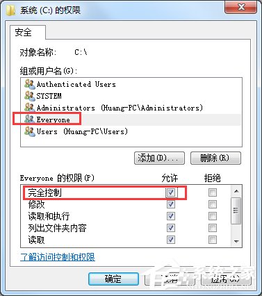 Win7系統everyone權限設置的方法