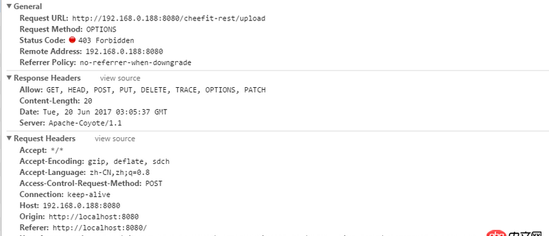 javascript - vue+iview  upload傳參失敗 跨域問題后臺已經解決 仍然報403，這是怎么回事啊？