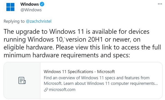 升級win11系統 需要使用win10 20h1或者更高的版本