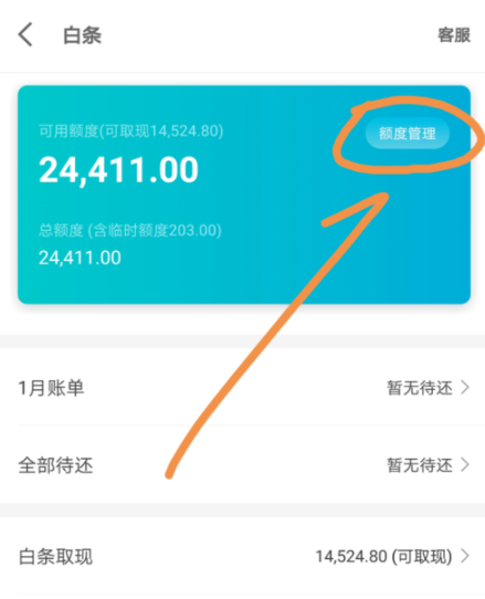 京東金融APP調(diào)整白條固定額度的操作過程