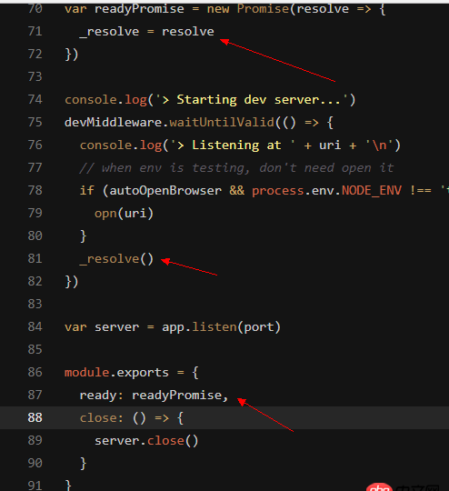 node.js - 在vuejs-templates/webpack中dev-server.js里為什么要exports readyPromise?