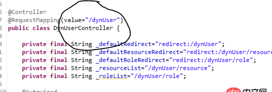 java - 如圖，jsp頁(yè)面的form中的action是怎么映射到這個(gè)位置的？為什么不寫(xiě)dynUser就可以映射到save？