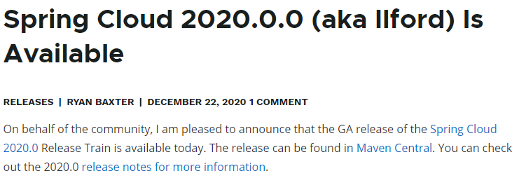 Spring Cloud 2020.0.0正式發(fā)布再見了Netflix
