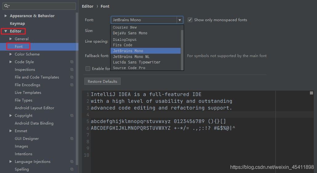 IDEA中JetBrains Mono字體的正確安裝姿勢