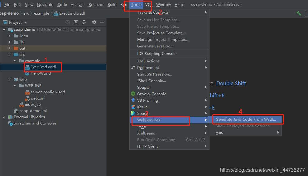 IDEA利用自帶Axis工具和wsdl文件反向生成服務(wù)端客戶端代碼圖文詳解