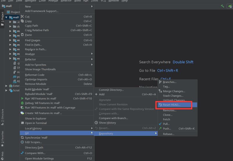 IDEA通過git回滾到某個提交節點或某個版本的操作方法