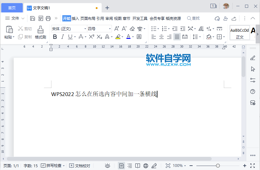 WPS2022怎么在所選內容中間加一條橫線