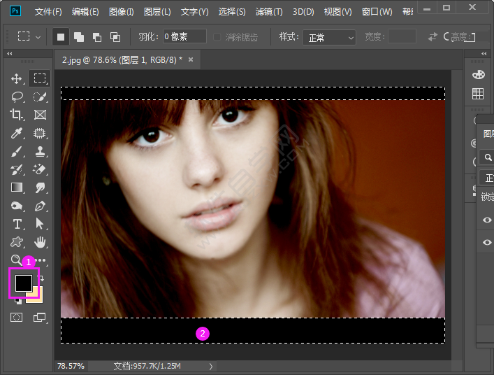 ps給照片設置上下黑邊框效果