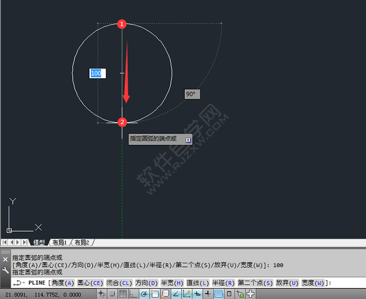 在CAD中怎么用多段線畫圓