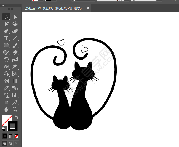 ai繪制兩個小貓示愛剪影圖案