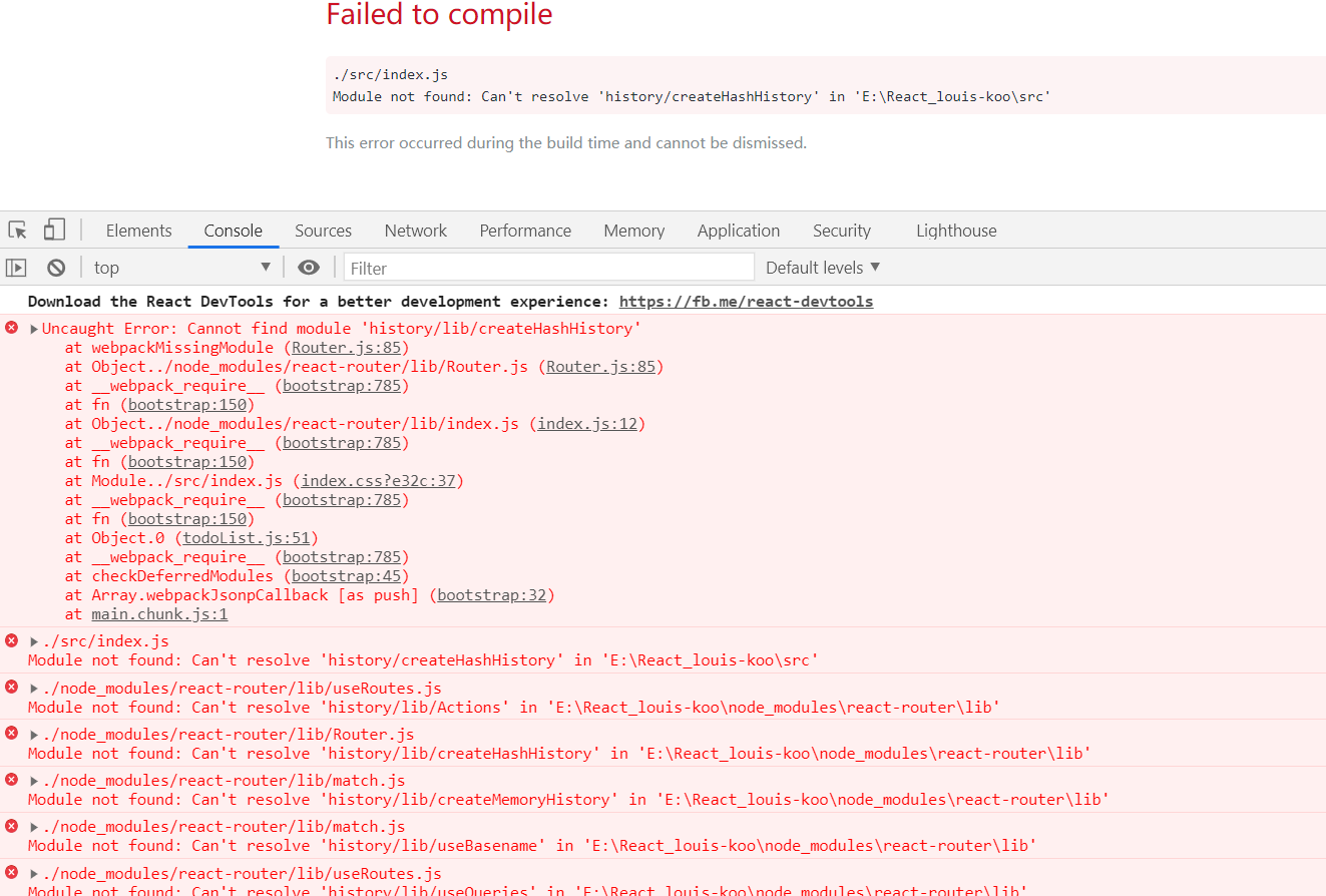 react router install 之后報(bào)錯(cuò)