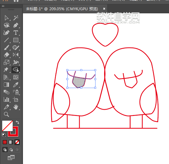 ai怎么畫一對愛心小鳥